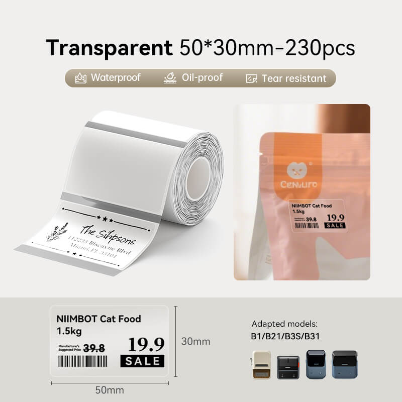 NIIMBOT Clear Label Tape for B21, B1, B3S, K3-14
